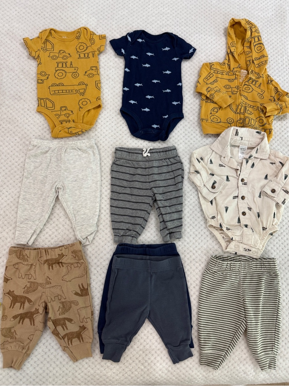 Carter'sbundle 10pcs  Mustard, Navy & Cream Baby Boy Outfit Set